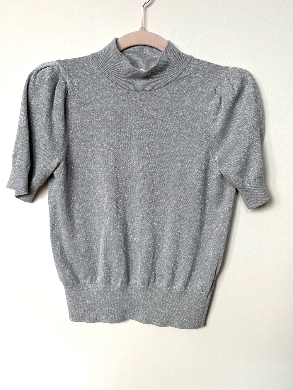 Michael Kors Ladies Metallic Grey short puff sleeve sweater Small festive part